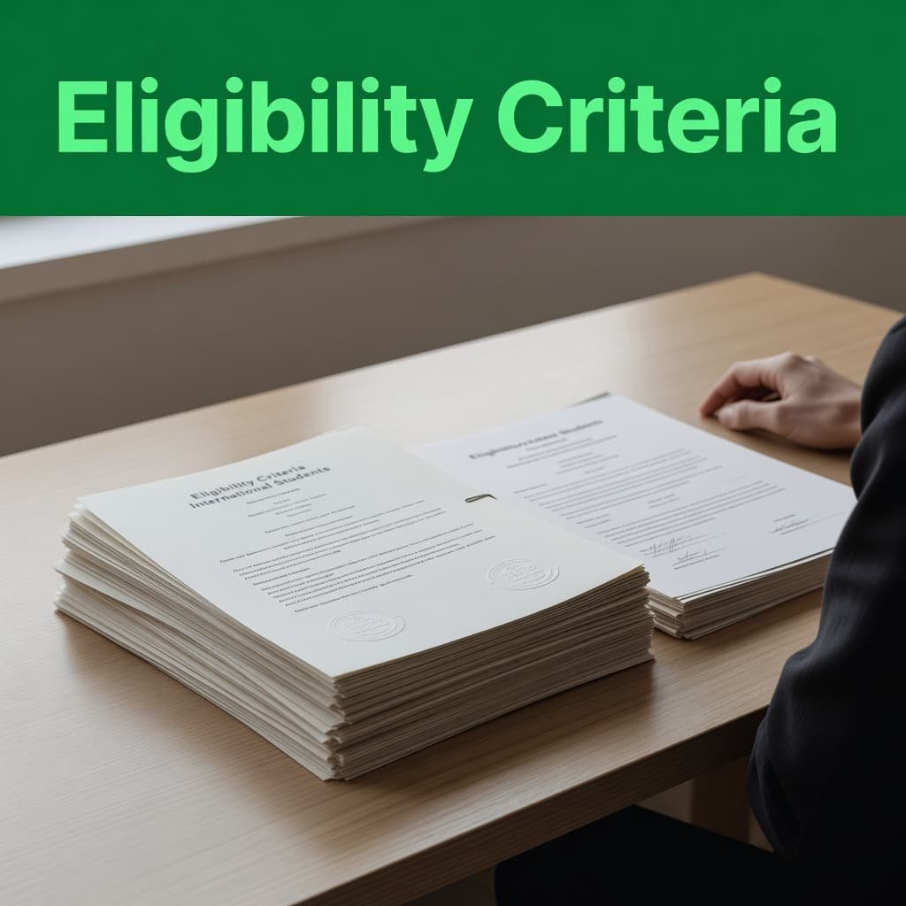 A professional transcript rests atop a neat stack of academic papers on a polished desk. Soft natural light highlights the documents as a student reviews their official qualifications for program admission.