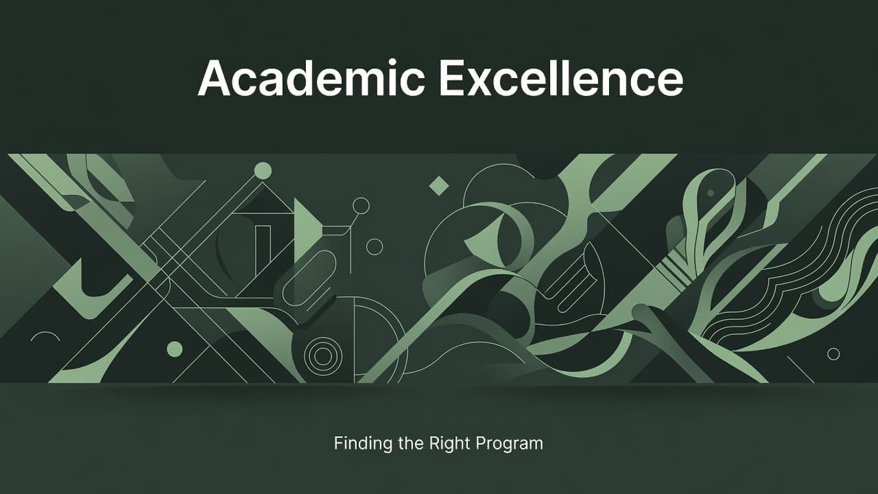 A dark green horizontal header bar spans the top edge, featuring bold white geometric sans-serif text. Below, a clean, abstract design signifies diverse research fields through subtle shapes and muted tones.