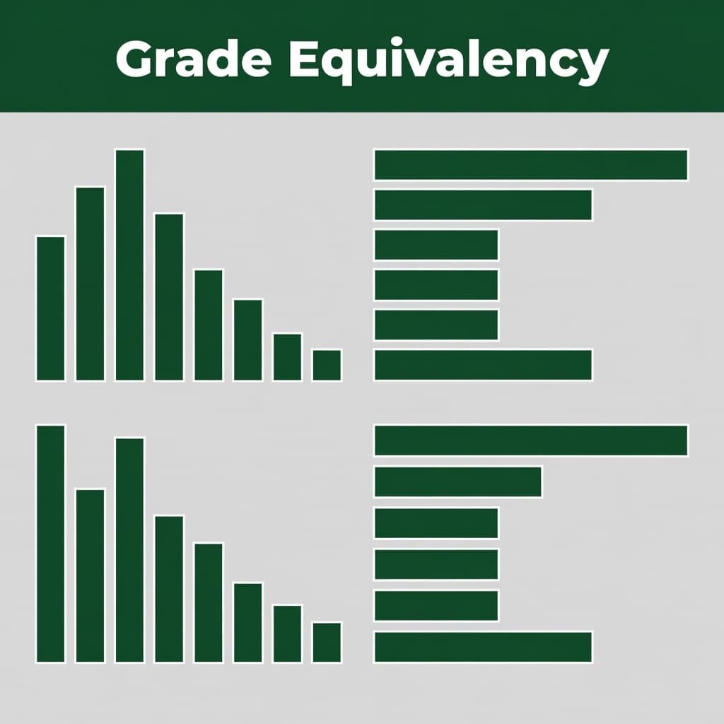 A dark green header sits above clean, geometric bars representing different grading scales. These abstract vertical shapes provide a clear visual comparison of performance metrics for students analyzing various academic systems.